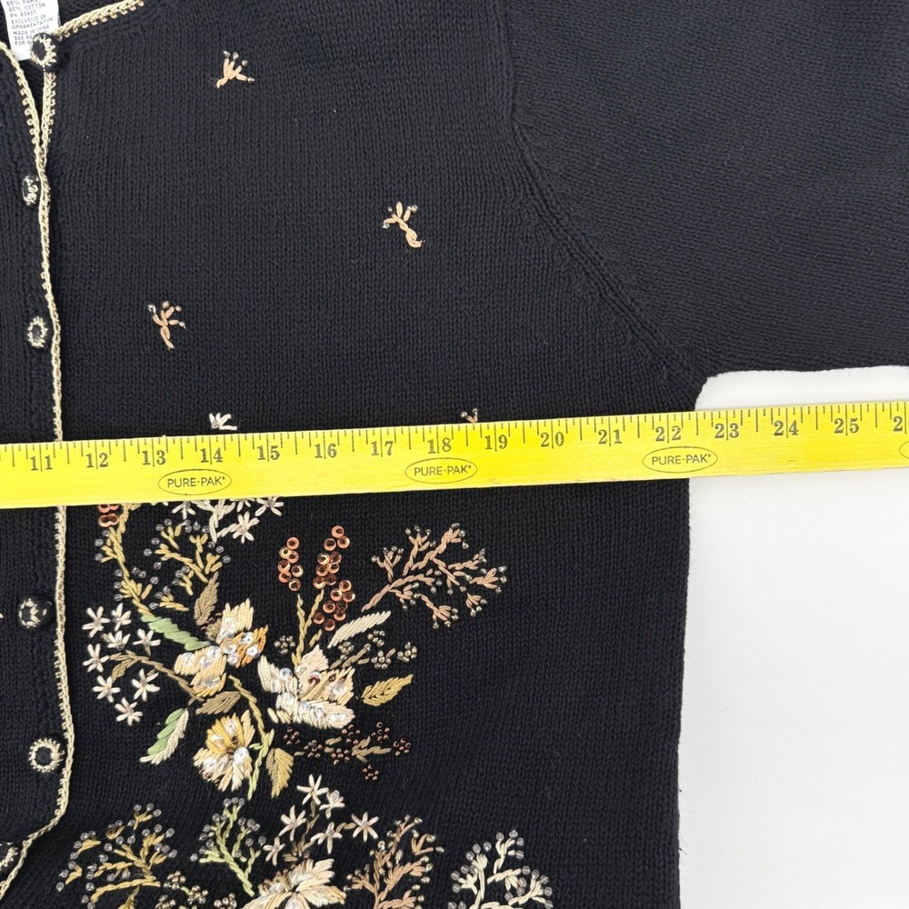 Heirloom Collectible Large Vintage Floral Embroidered Sequin Cardigan Black Gold - Picture 5 of 7